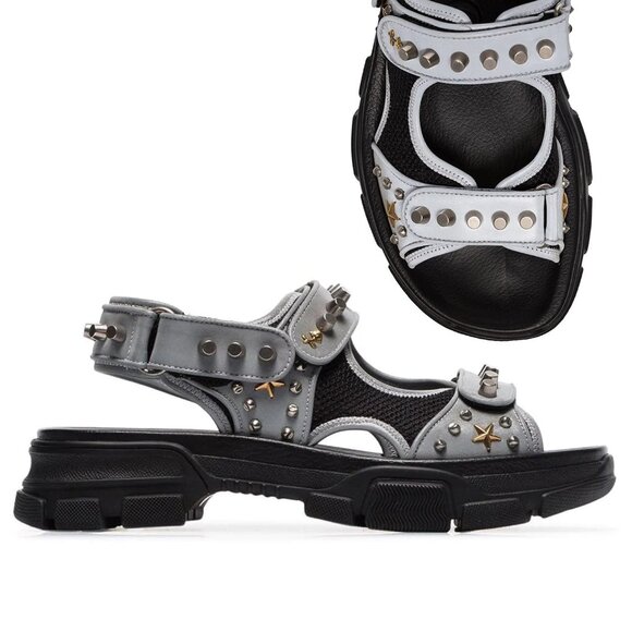 GUCCI SHOES MENS AGURU STUD STAR LEATHER SANDALS sz 11G 11.5 US - Picture 1 of 16